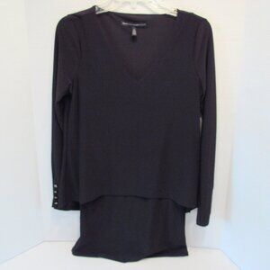 White House Black Market Black V Neck Blouse Overlay Midi LS Dress Size XS